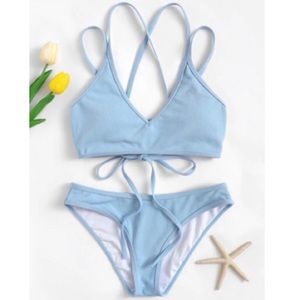 Baby Blue Textured Bikini, Never Worn!